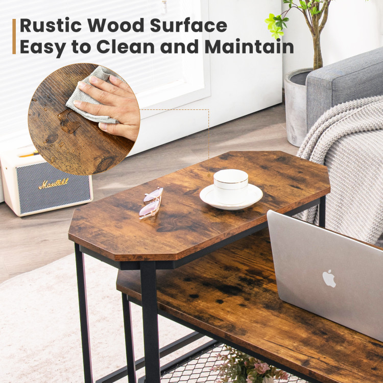 Narrow End Table with Rustic Wood Grain and Stable Steel Frame-Rustic BrownCostway Gallery View 9 of 10